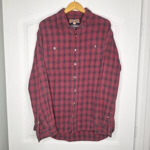 Duluth Trading Co Flannel Shirt Mens Large Tall Red Plaid Pockets Button Front